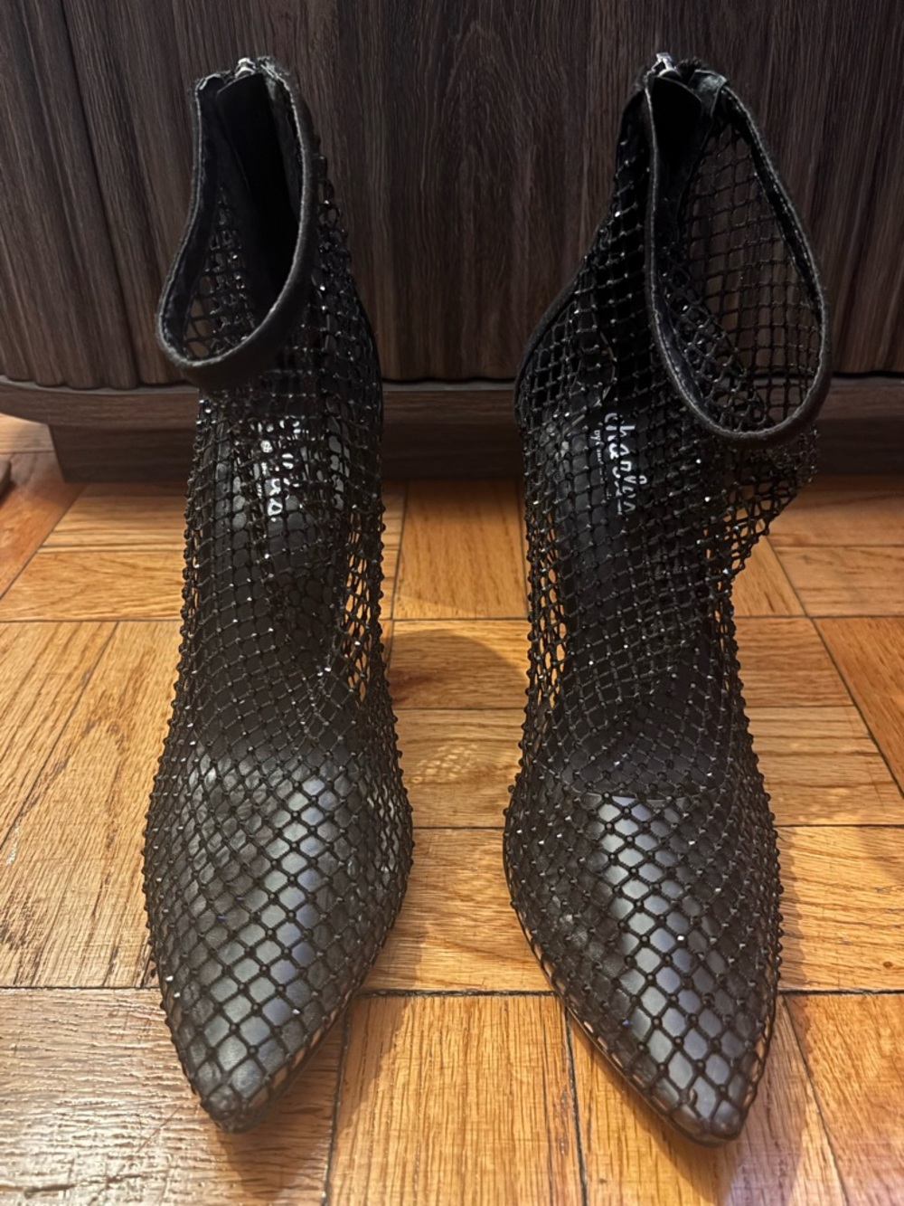 Charles David Black Mesh Pointed-Toe Booties